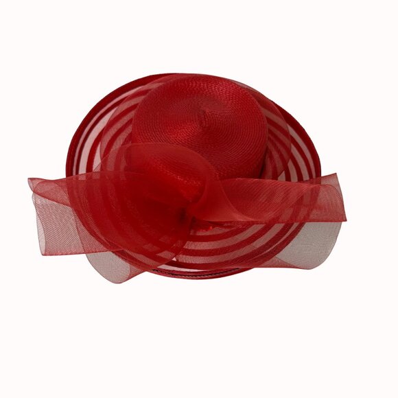 Elegant Red Wide Brim Hat Formal Fashion Tulle Bow Sequin Statement Church Derby main image 5